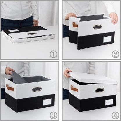 PRANDOM Foldable Storage Bins with Lids [3-Pack] Fabric Collapsible Storage Boxes Baskets Cubes Containers with Handles for Closet Living Room Bedroom (Black & White 17.7x11.8x11.8'')