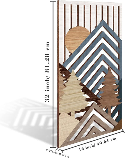 IARTTOP Abstract Mountain Wood Wall Art Large geometric Forest Pine Trees Wooden Wall Decor Boho Sun Nature Landscape Wall Decor for Bedroom Living Room Office-16 x32 Inch Set of 3