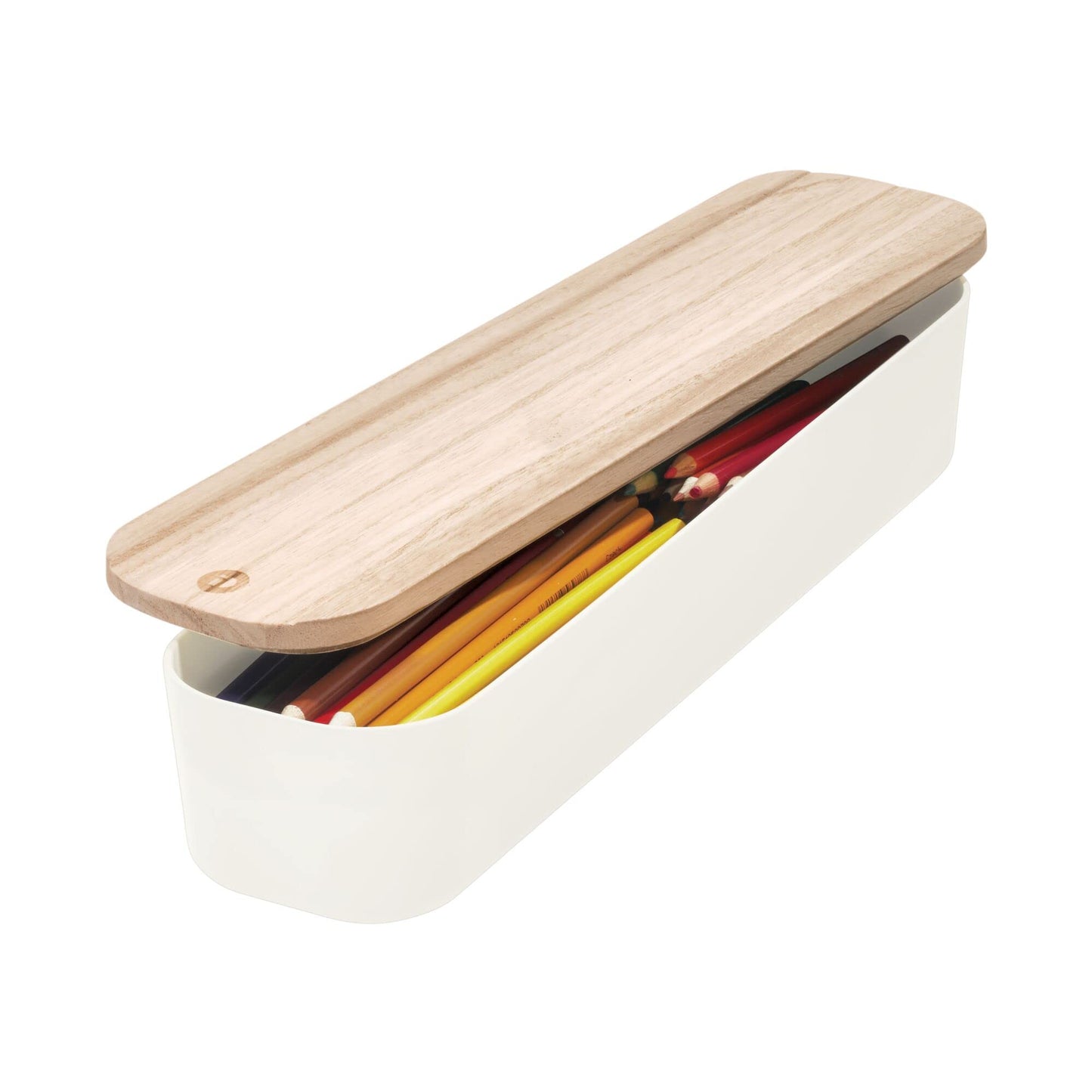 iDesign Recycled Plastic Storage Compact Drawer Organizer Bin with Paulownia Wood Lid, 3.6" x 14.4"
