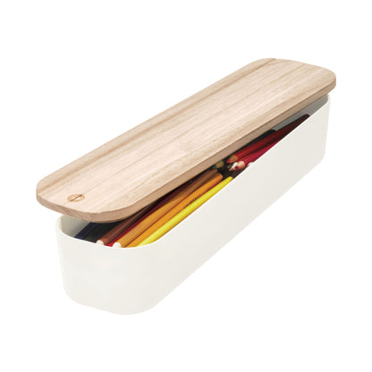 iDesign Recycled Plastic Storage Compact Drawer Organizer Bin with Paulownia Wood Lid, 3.6" x 14.4"