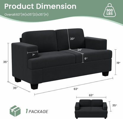3 Pieces Corduroy Couch Set for Living Room, 7 Seats Cloud Sofa, Deep Seat Floor Couch for Bedroom, Futon Modern Sofa Sectional Bed, Black Corduroy