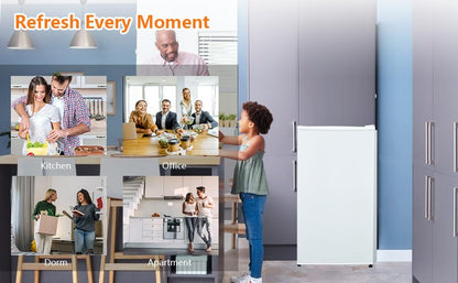 3.2 Cu.Ft Mini Fridge with Freezer, Small Refrigerator with Single Door and Adjustable Thermostat, Shelf, Energy Efficient, Compact Fridge for Bedroom, Office，white