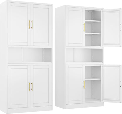 Tall Pantry Cabinet 67" H Metal Cabinet with 4 Doors, Bathroom Cabinets, 3 Adjustable Shelves for Kitchen, Home Office, Living Room, Dinning Room