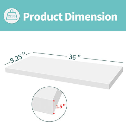 LaVie Home Floating Shelves, 36 Inch Wall Shelf Set of 2, Hanging Shelf with Invisible Brackets, Wall Decor for Bathroom, Bedroom, Living Room, Kitchen Storage, Modern White