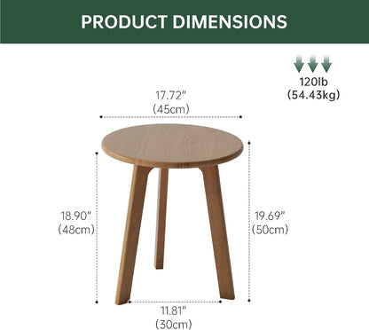 100% Solid Oak Round Side Table Set of 2, Small Bedside Table for Small Spaces, Living Room End Table with Stable Frame, Modern Nightstand for Bedroom Couch(Natural, 17.71" D x 19.68" H)
