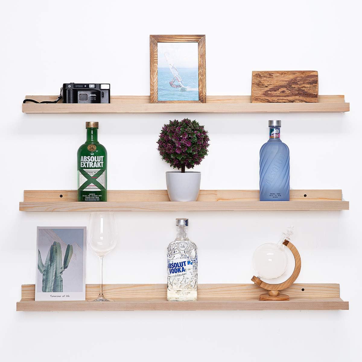 AZSKY 48 Inch Large Wood Floating Shelves for Wall Set of 3, Rustic Natural Picture Ledge Shelf Decor for Bedroom Kitchen Bathroom Living Room Nursery Display, 3 Same Sizes