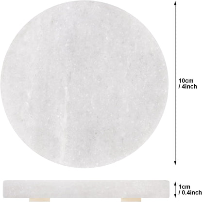 White Marble Coasters with Bling Particles, Set of 6 - Natural Marble Stone Drink Coaster with Protective Silicone Feet, 4 inch Diameter, 0.4 inch Thick - Heat-Resistant Coasters for Coffee Table