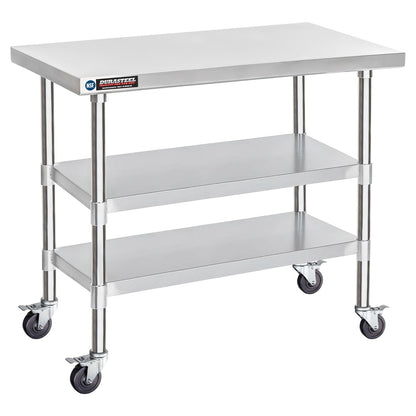Food Prep Stainless Steel Table + Galvanized Under Shelf for 30" x 48" Work Tables