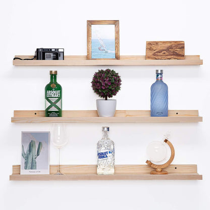 AZSKY 36 Inch Picture Ledge Shelf Solid Wood Large Floating Shelves Wall Mounted Rustic Natural Shelves for Home, Living Room, Bedroom, Bathroom, Office 3 Same Sizes