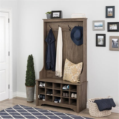 Prepac Entryway Organizer with 4 Coat Hooks, Coat Rack Hall Tree with Bench and Coat Storage