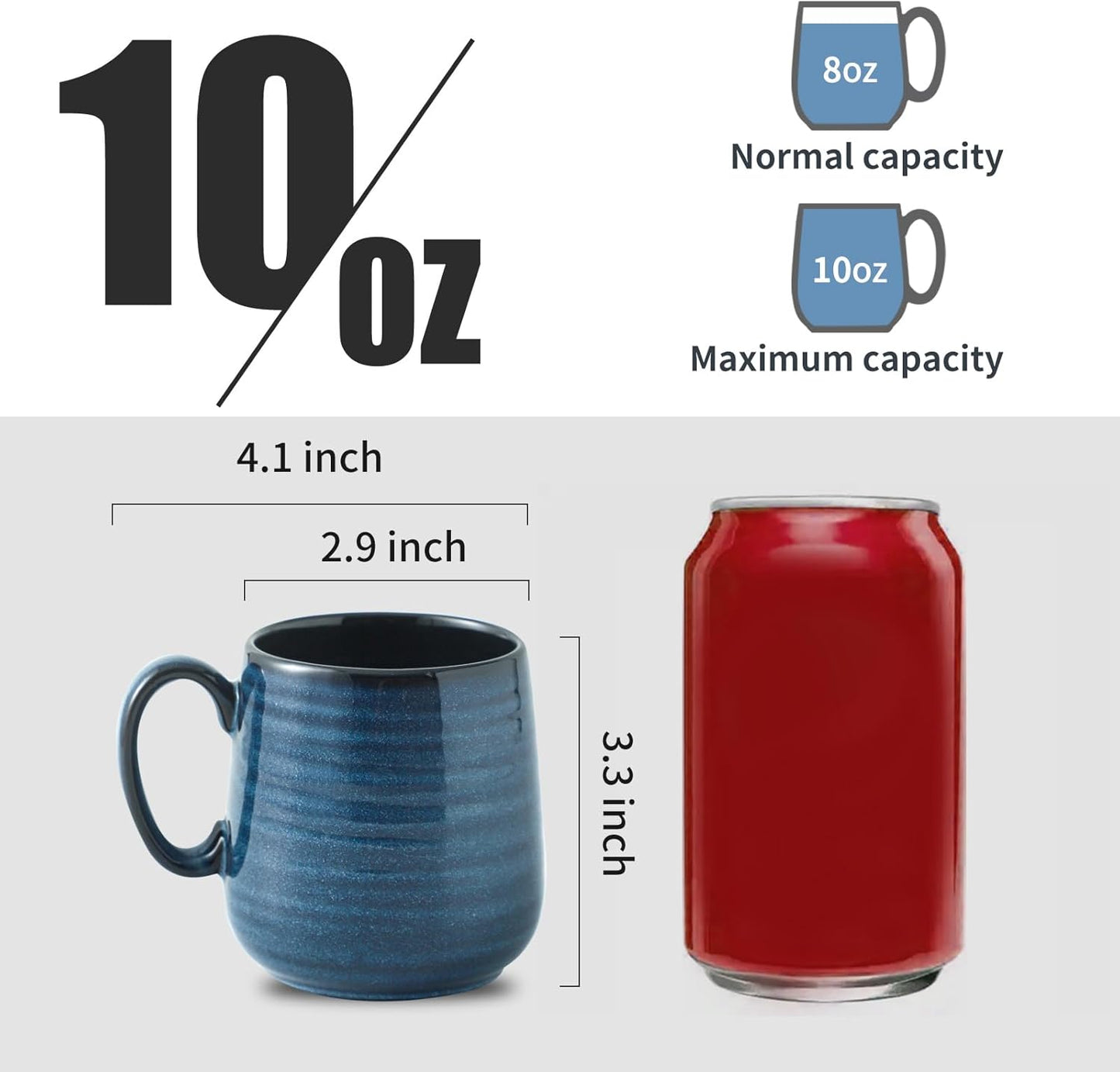 Hasense Small Coffee Mugs 8 oz, Ceramic Cappuccino Cups Set of 4, Espresso Mug with Handle for Latte, Tea, Milk and Mocha, Mini Cups for Gift, Dishwasher & Microwave Safe, Blue