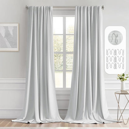 MIULEE Back Tab Light Blocking Curtains 120 Inch Long 2 Panels Set for Living Room Bedroom, Greyish White Rod Pocket/Pinch Pleated Extra Long Thermal Insulated Room Darkening Blackout Curtains/Drapes