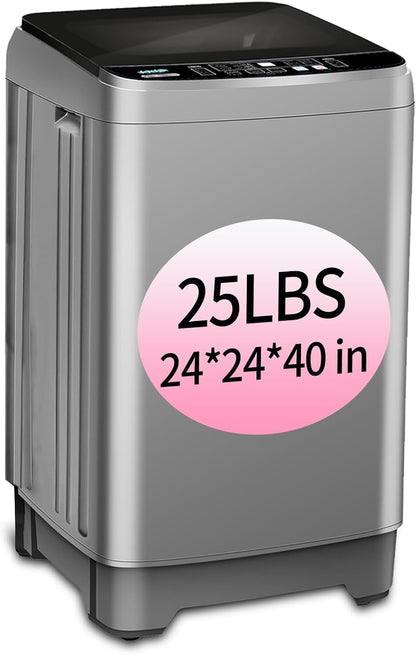 Full Automatic Washing Machine with LED Display, 25 lbs Portable Washer Drain Pump, 10 Programs & 8 Water Levels Selections, Ideal for RV, Camping, Apartment, Dorm, Dark Grey