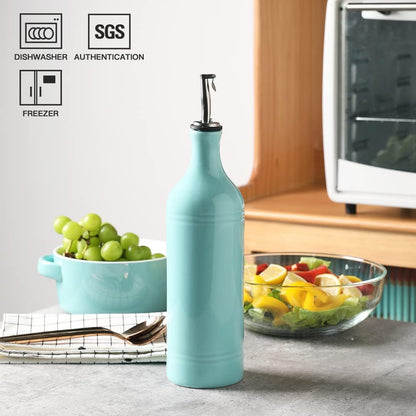 Sweejar Large Ceramic Olive Oil Dispenser Bottle, Opaque Oil Cruet Protects Oil to Reduce Oxidation, Suitable for Storage Oil, Vinegar, Soy Sauce & Other Liquids, Pack of 1, 24 Fl Oz (Turquoise)