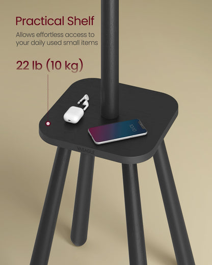 VASAGLE Coat Rack, Free Standing Coat Stand, Hall Coat Tree with 8 Hooks and Storage Shelf, 69.2