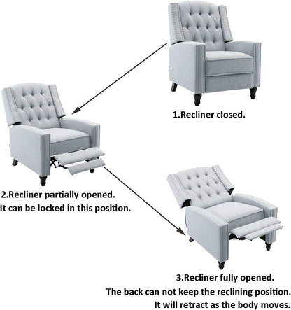 Fabric Push Back Recliner Chair Mid Century Tufted Single Comfy Reading Sofa Chair for Living Room/Bedroom/Home Theatre, Grey