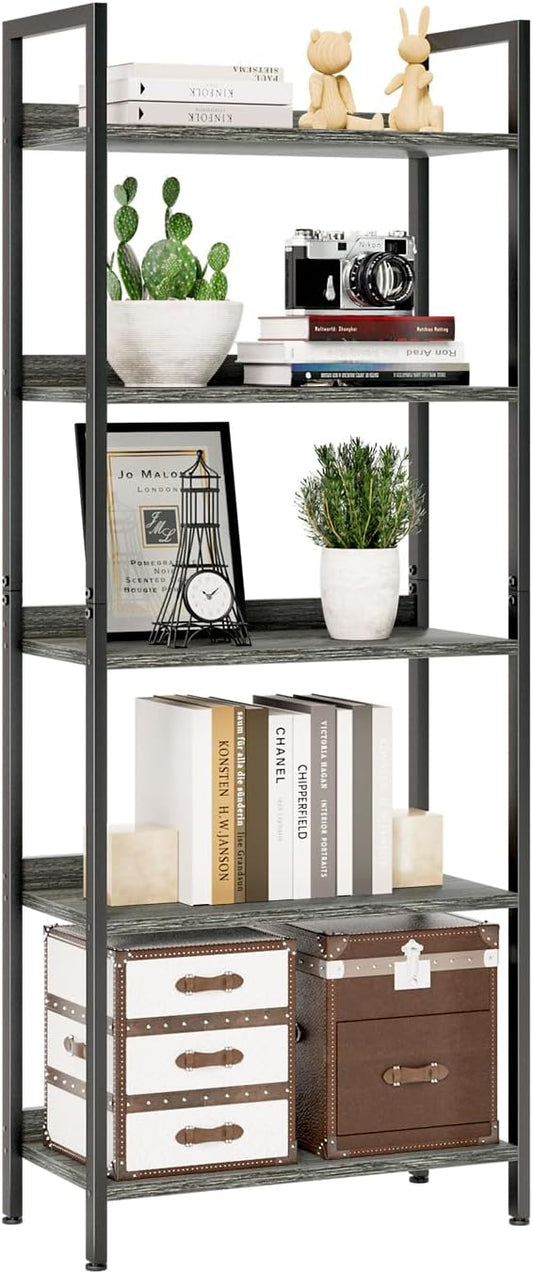 NUMENN Bookshelf, 5 Tier Bookshelves, Home Office Bookcase Shelf Storage Organizer, Free Standing Storage Shelving Unit for Bedroom, Living Room and Home Office, Dark Grey