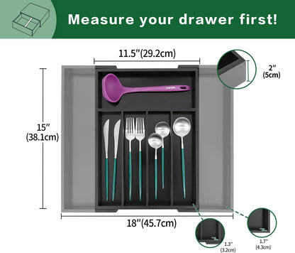 Utoplike Bamboo Silverware Drawer Organizer, Expandable Kitchen Utensils Drawer Organiser, Cutlery Tray Dividers, Flatware Caddy Drawer Insert, Office Supplies, Black 5-7 Slot