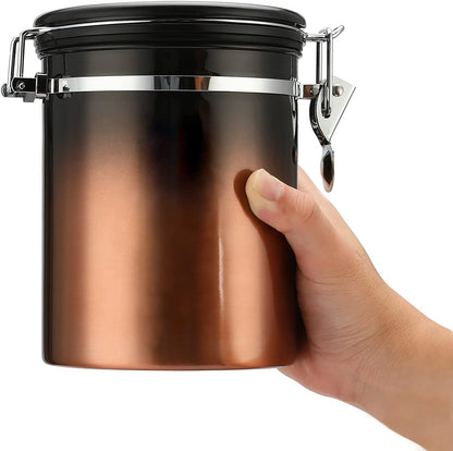 malmo Coffee Canister, Airtight Coffee Container with Date Tracker Lid, Stainless Steel Canister for Kitchen Food Storage (Black-Copper, 16oz)