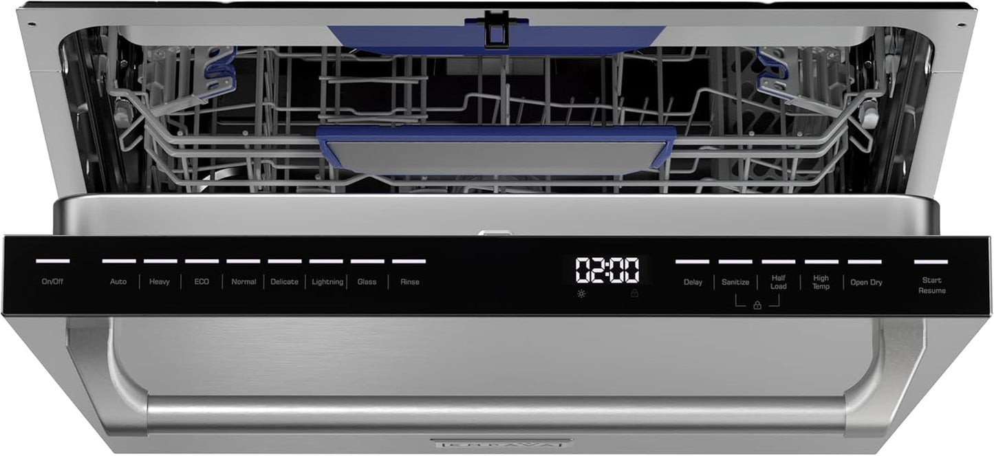 Empava 24 Inch Built-in Dishwasher, Stainless Steel Tub, 15 Place Settings 8 Wash Cycles, 3 Racks, Dual-Dry System, Top Control, 45 dB Ultra Quiet, Energy Star & UL Certified