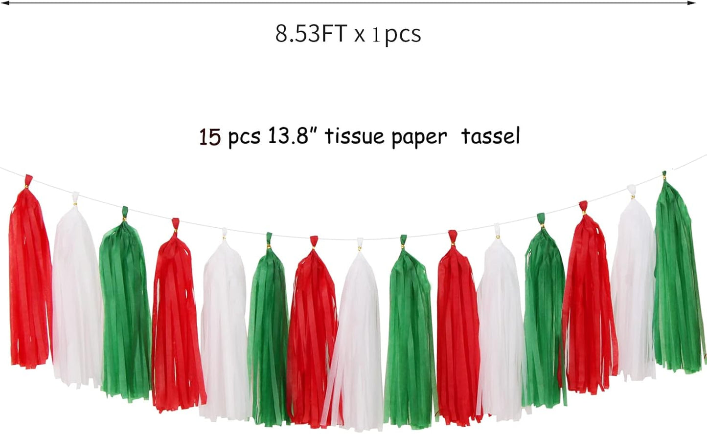 Red-Green White Christmas Party-Decorations Tassel-Garland -15pcs Mexico Italy Tassels Banner Streamers,Mexican Italian Birthday Wedding Baby Shower Decor Panduola