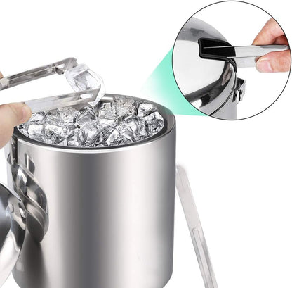 Sailnovo Ice Bucket, Double-Wall Stainless Steel Insulated Ice Buckets With Lid and Ice Tong, Ideal for Cocktail Bar, Parties, Chilling Wine, Champagne - 1.2 Liter Ice Container
