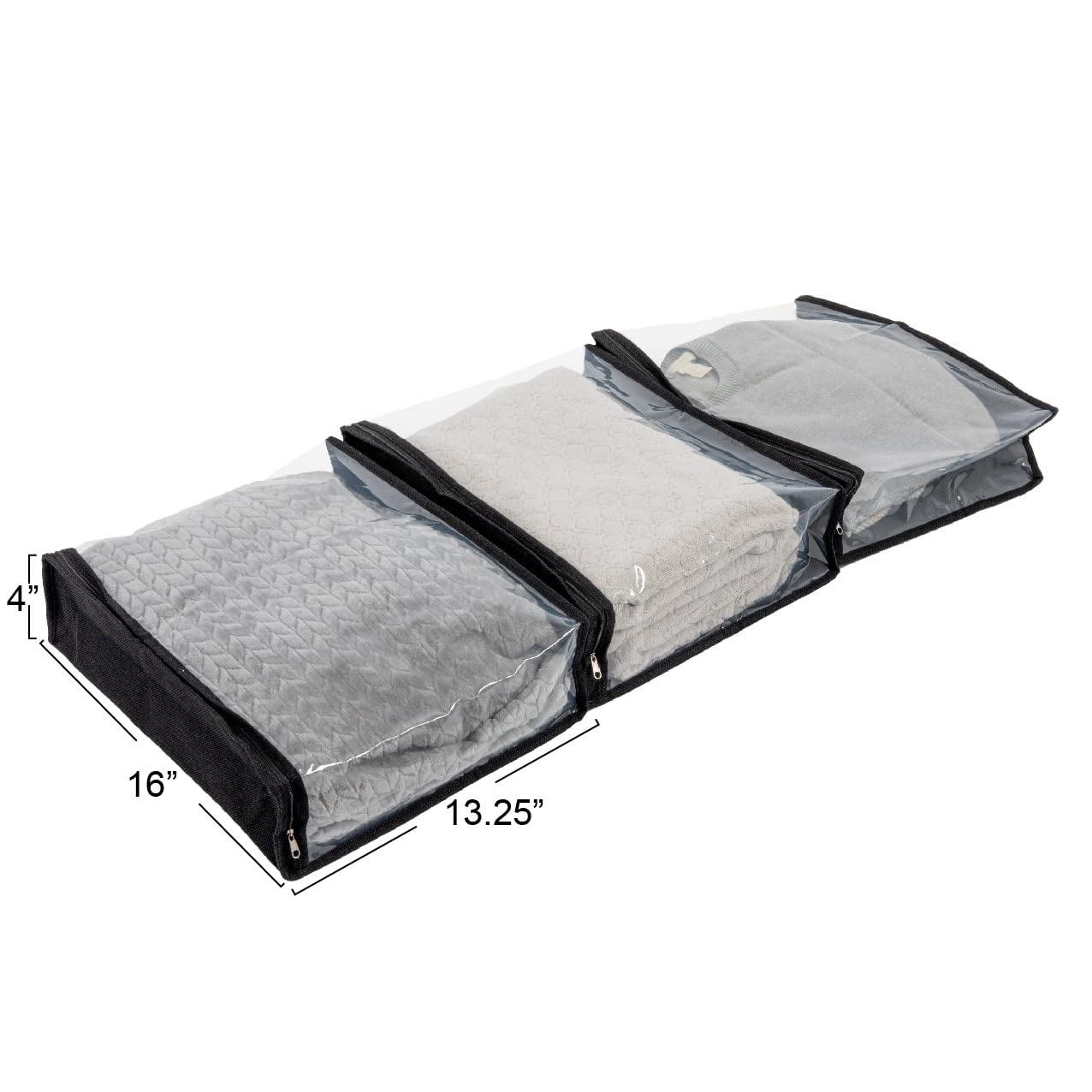 Household Essentials Under Bed Zippered Sweater Storage Bags with Clear Vision Panel, Set of 3