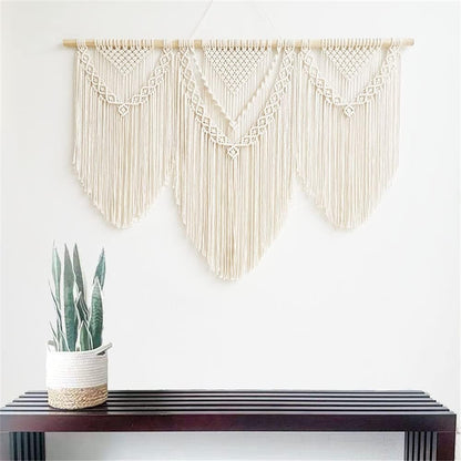 large macrame wall hanging - Boho Tapestry Macrame Wall Decor Art- Chic Bohemian Handmade Woven Tapestry Home Decoration for Bedroom Living Room Apartment Wedding Party - 43"x32" (Beige-Triangle)