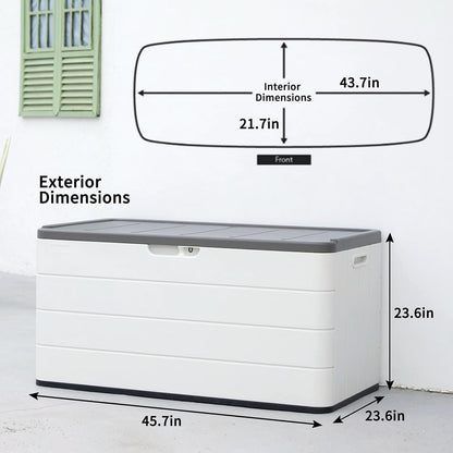 Premium Pro Edition 100 Gallon Lockable Resin Deck Box, Waterproof & UV-Resistant Outdoor Storage Box for Outdoor Cushion Storage, Garden Tools & Pool Accessories Storage, White