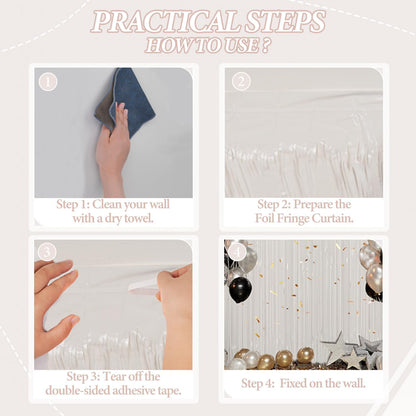 3 Pack Foil Fringe Backdrop - White Shiny Tinsel Curtains for Party Decoration/Photo Booth Props - 3.3x8.2 FT Metallic Foil Backdrop for Birthday, Wedding, Graduation, Christmas.