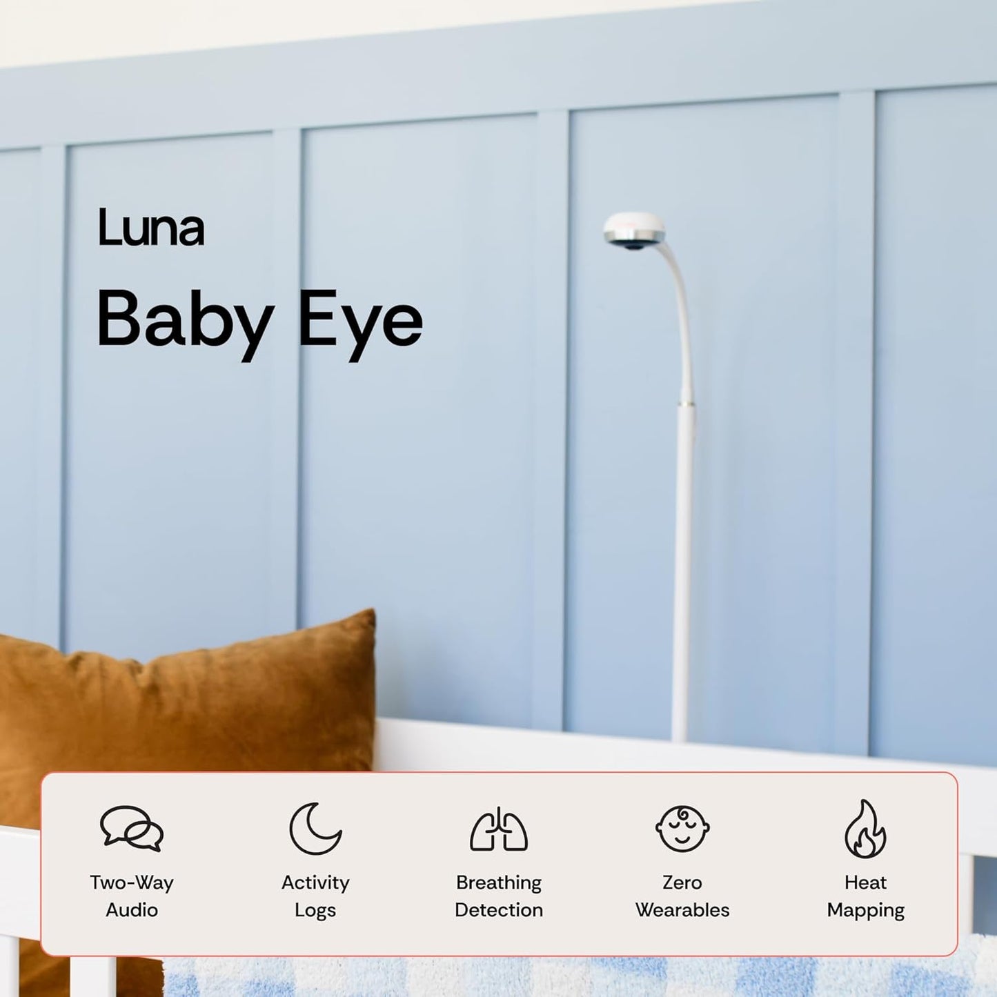 Luna 2.4GHz WiFi Baby Camera Monitor & Floor Stand, Sensor-Free Infant Breathing Monitor, Smart AI Monitoring, Sleep Tracker, Crying Detection, Night Vision, 2-Way Audio, Newborn Essentials