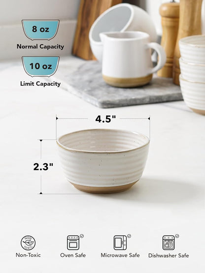 LE TAUCI Small Bowls 10 oz, Ice Cream Bowl, Ceramic Stoneware Bowl, Bowls Set for Dessert, Fruits, Side Dishes, Suit For Housewarming - 4.5 Inch, Set of 4, Arctic white