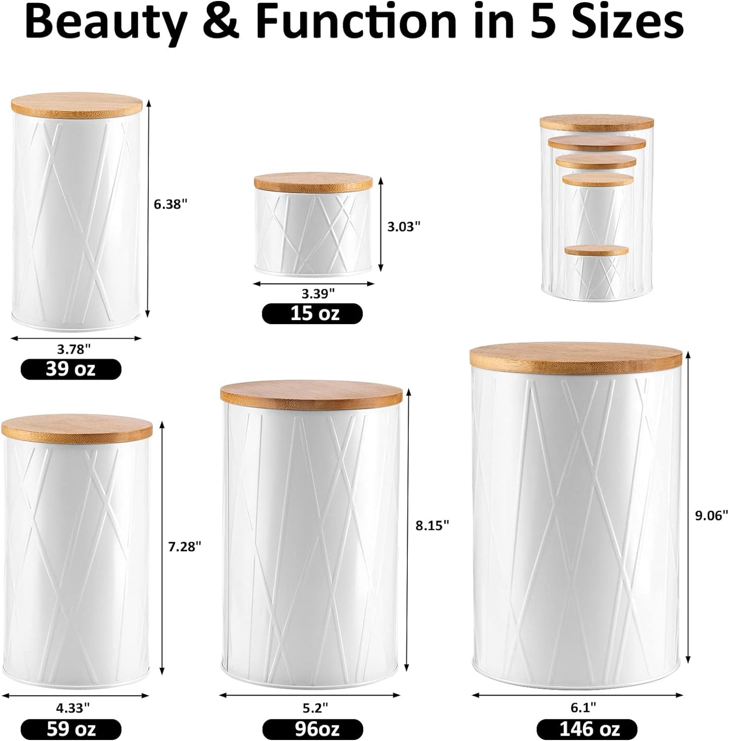 White Canister Sets for Kitchen Counter, Kitchen Canisters Set of 6, Flour and Sugar Containers, Coffee and Tea Storage, Modern Farmhouse Kitchen Decor