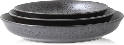 Stone lain Valencia Porcelain 3-Piece Round Bowl Serving Set, Metallic Grey
