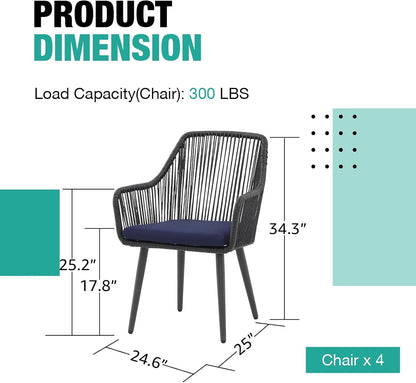 Patiorama Outdoor Dining Chairs, Patio Dining Chair Set of 4, All-Weather Woven Rope Rattan Chairs, Outdoor Dining Wicker Chair with Armrests for Indoor Balcony Pool Backyard(Blue)