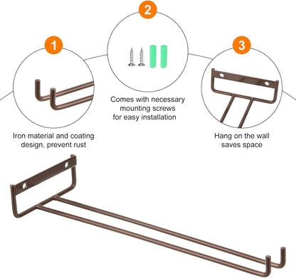 uxcell 5Pcs Wine Glass Rack, 11.81 Inch Iron Wine Glasses Rack Under Cabinet Stemware Rack - Wall Mountable Wine Glass Holder Storage Hanger for Bars Coffee Restaurants Kitchens, Bronze