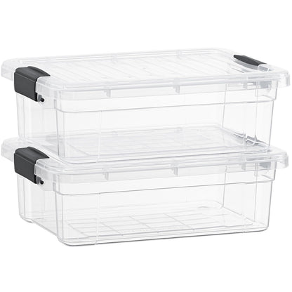 Superio Storage Bins with Lids- 2 Pack, 7.4 Qt Clear Boxes for Organizing, Stackable Plastic