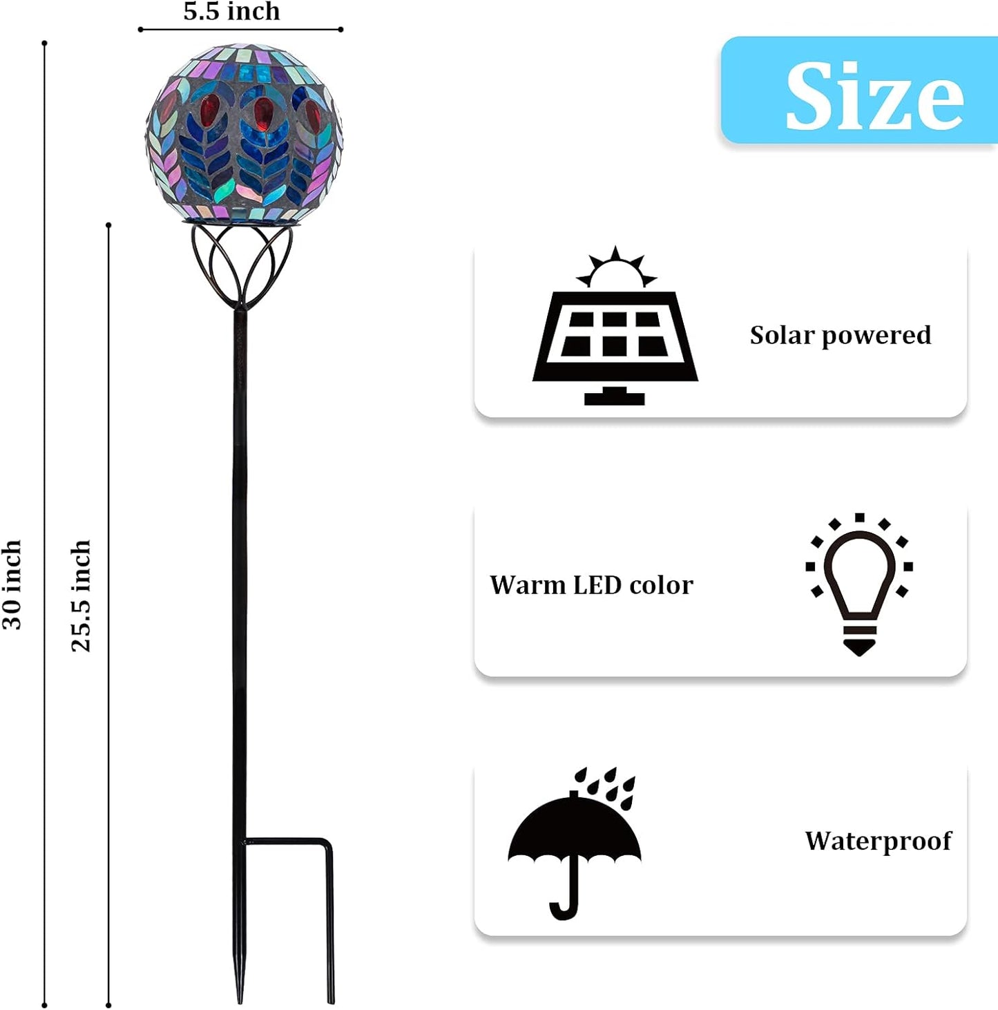 Afirst Solar Outdoor Garden Lights Decorative - Mosaic Solar Stakes Gazing Ball Waterproof Outdoor Lights Stakes for Pathway Yard Lawn Decoration(Multi)