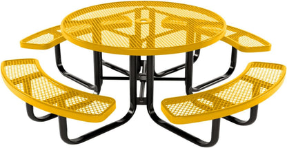 Coated Outdoor Furniture Heavy-Duty Portable Outdoor Kids Table with Umbrella Hole, Expanded Metal Kids Picnic Table, Commercial-Grade, Made in America (46 In, Round, Childrens, Yellow)