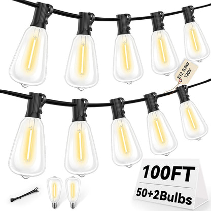 ST38 100FT LED Outdoor String Lights with 50 Shatterproof ST38 Bulbs+2 Spares, 2700K Warm White – for Backyard, Patio, Garden, Wedding, Party, Christmas, Porch, Deck, Gazebo, Bistro, Camping Decor