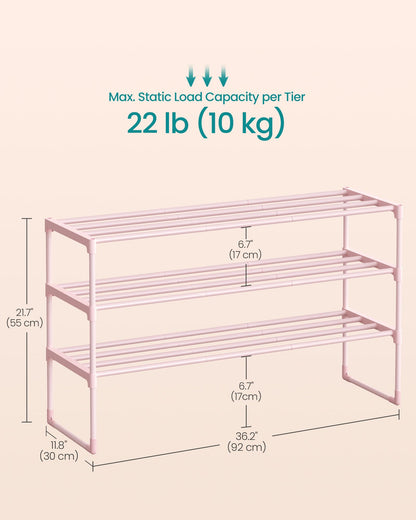 SONGMICS Shoe Rack, 3-Tier Shoe Organizer, Metal Storage Shelf, Upright or Upside Down, for 16-20