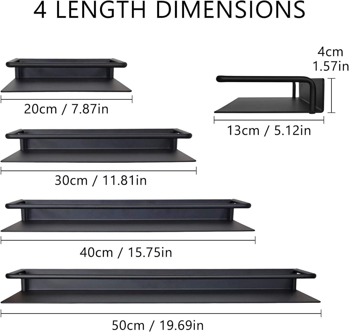 JOOM Metal Wall Floating Shelf - Metal Wall Shelf, Black Floating Shelf, Small Bathroom Shelf, (Black, 16Inch)