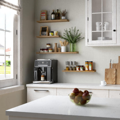 RICHER HOUSE 5 Set Floating Shelves for Wall Decor, Wall Mounted Book Shelf, Nursery Shelves Picture Ledge Shelf with Lip for Wall Storage, Bedroom, Living Room, Bathroom - Oak