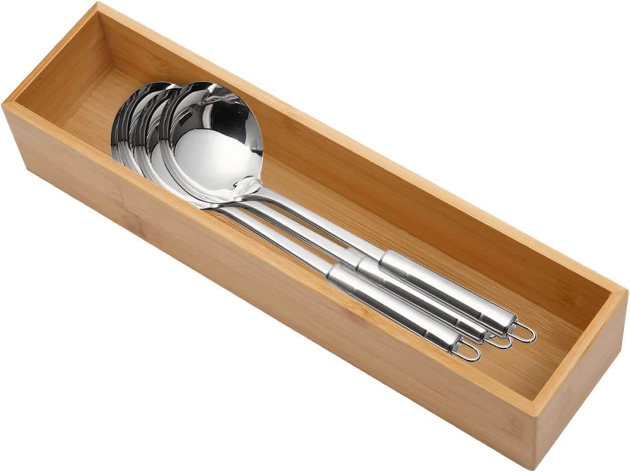 Bamboo Drawer Organizer - Kitchen Utensil Organizer Silverware Tray Cutlery Holder，Office Desk Supplies and Accessories (12x3x2.6 inch)