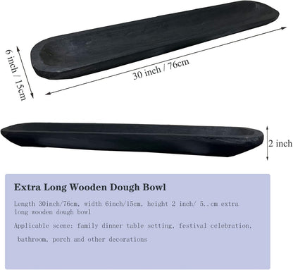 Wooden Dough Bowl Decor, Vintage Wooden Bowl Hand Carved Home Decor for Dining Table Center, Living Room, Kitchen Decor. (30inch black)