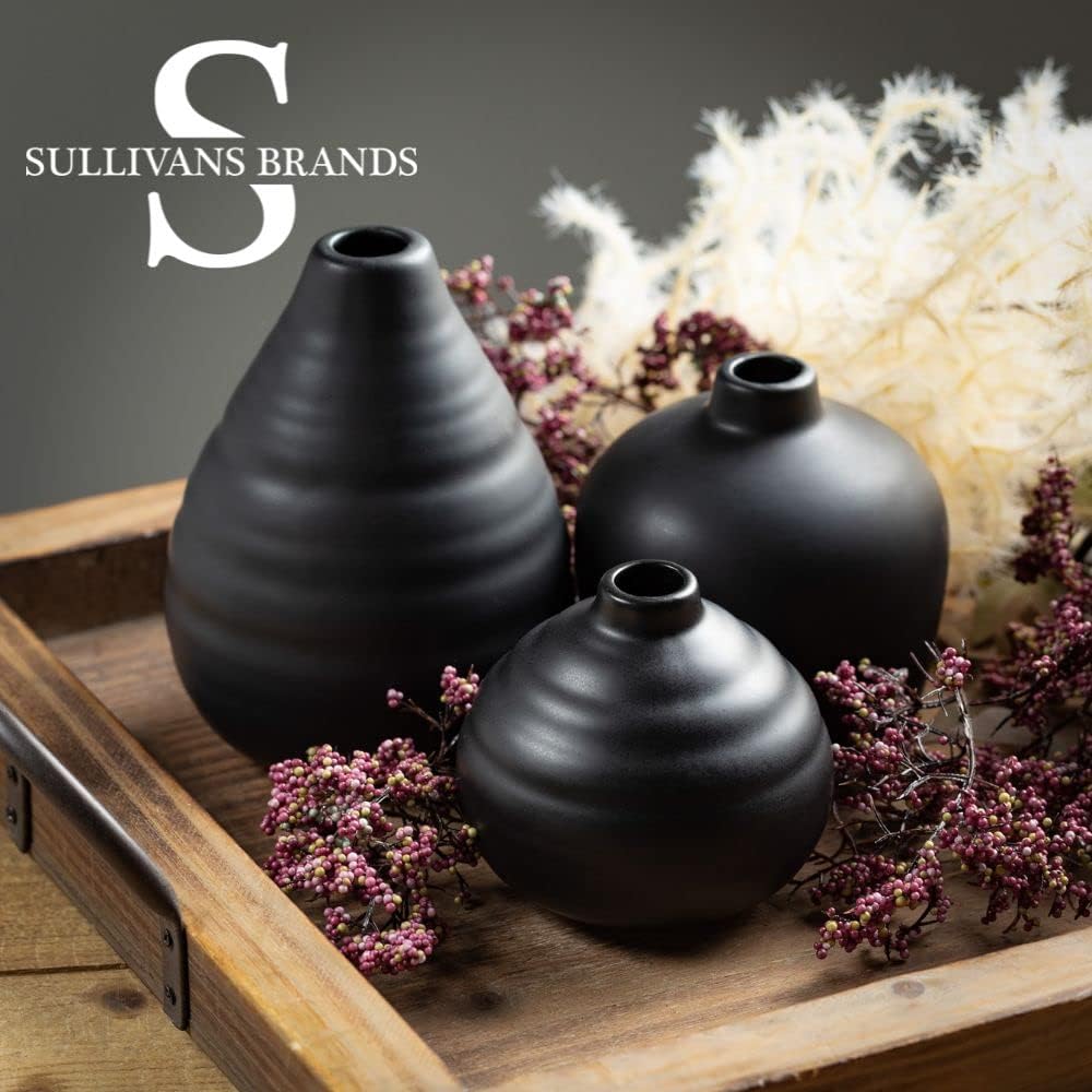 Sullivans Ceramic Vase Set- 3 Small Matte Black Vases, Modern Home Décor, Modern Farmhouse; Ideal Shelf Décor, Centerpieces, Table Décor, Bookshelf, Mantle, (CM3084)