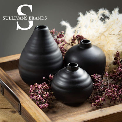 Sullivans Ceramic Vase Set- 3 Small Matte Black Vases, Modern Home Décor, Modern Farmhouse; Ideal Shelf Décor, Centerpieces, Table Décor, Bookshelf, Mantle, (CM3084)