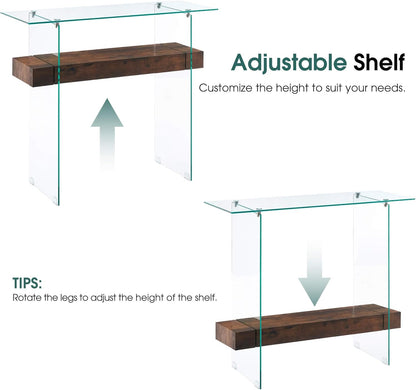 ivinta Glass Console Table with Storage, 39.4" Modern Sofa Table for Living Room, Foyer, Hallway, Bedroom 5101 (Dark Brown)