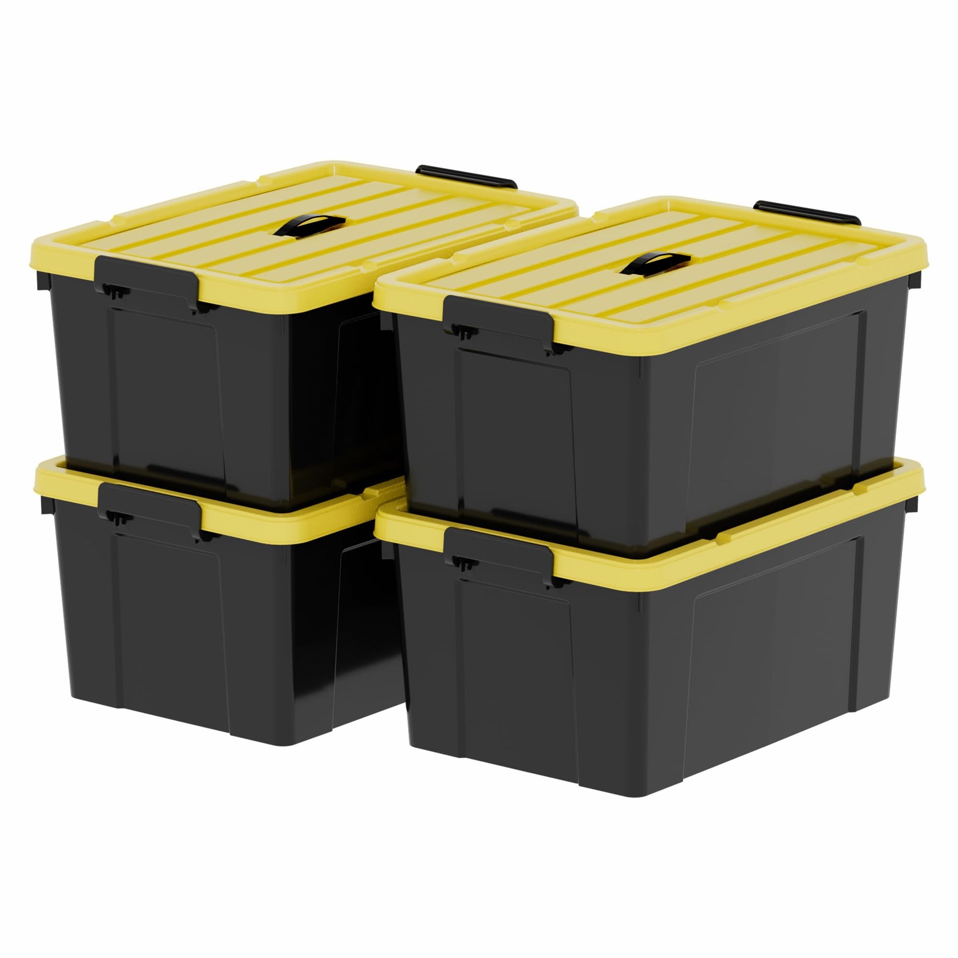 Cetomo 72Qt*4 Plastic Storage Bins, Tote Storage Box with Handle, Stackable, Black and Yellow
