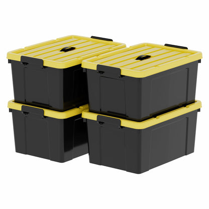 Cetomo 72Qt*4 Plastic Storage Bins, Tote Storage Box with Handle, Stackable, Black and Yellow